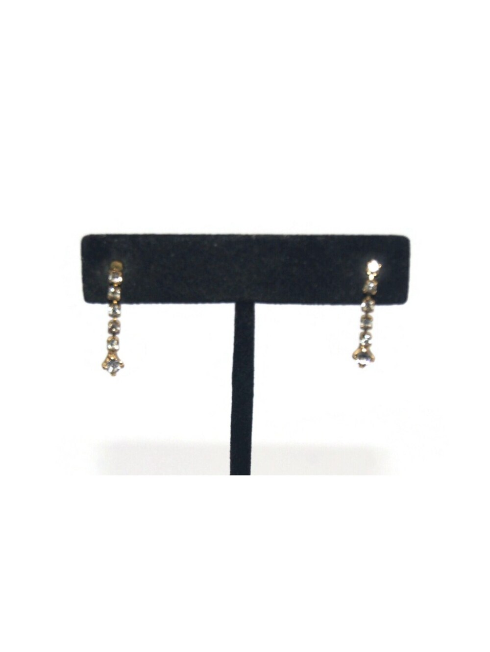 Vintage Gold Tone and Clear Rhinestones Dangle Earrings with Post Backs.